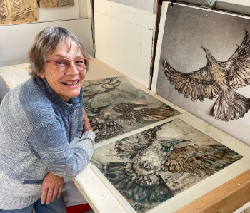 thumbnail Rosina Kampuis with her inspiration the kereru-786